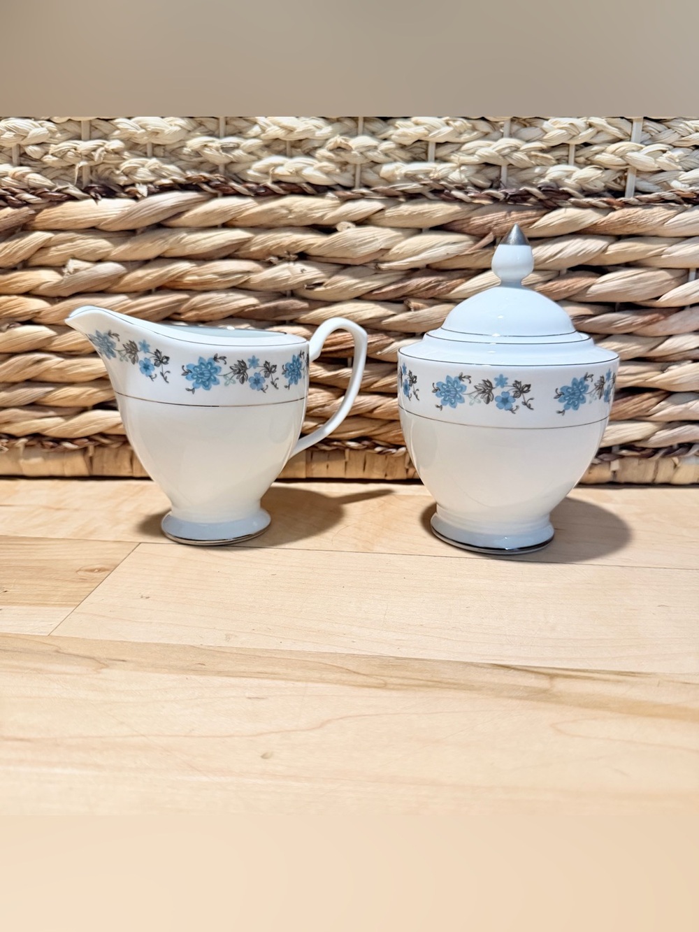 vintage white porcelain creamer and lidded sugar bowl set